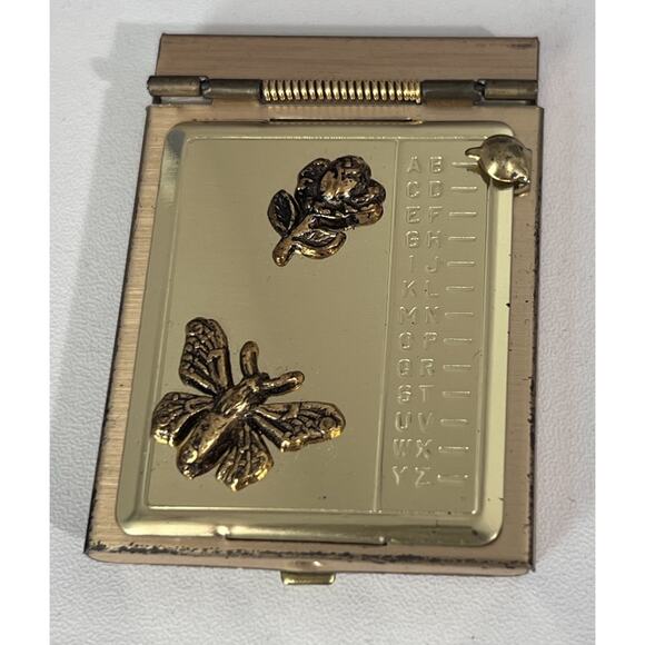 Vintage MCM Mini Brass Plated Pocket Rolodex Butterfly Flower Unused - Picture 1 of 5